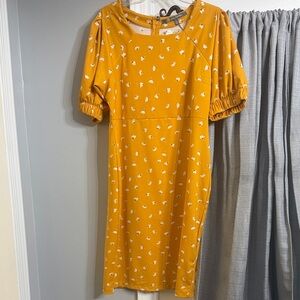 Daisy Fuentes Mustard Yellow Floral Midi Dress